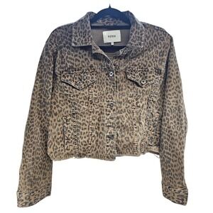Pistola Leopard Print Denim Jacket Distressed Raw Hem Button Front Size L